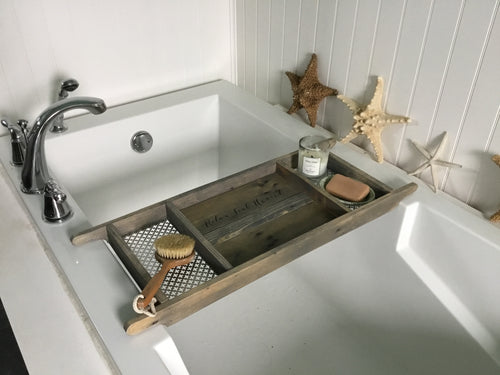 Barn Wood Gray Bath Tray 3 Compartments Recycled Wood 12