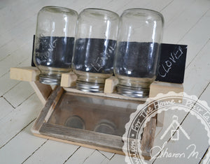 Wood Sprout Growing Stand with Drip Tray , 3 Jar Holder , Chalk Board Backing