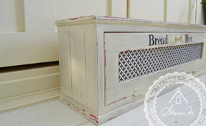 Farmhouse Style Wood Bread Box with Aluminum Panel Door