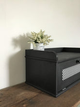 Load image into Gallery viewer, Farmhouse Style Wood Bread Box with Top Tray and Aluminum Panel Door