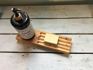 Plateau de bouteille de savon et de crème en bois récupéré, sur mesure, sur mesure