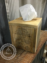 Load image into Gallery viewer, Square Natural Wood Tissue Box Cover , Reclaimed Wood , Vintage Style