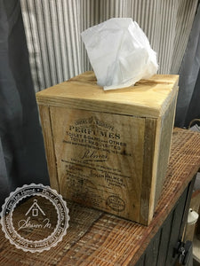 Square Natural Wood Tissue Box Cover , Reclaimed Wood , Vintage Style