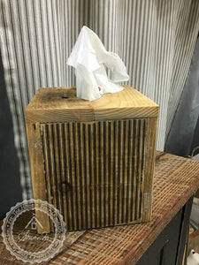 Square Natural Wood Tissue Box Cover , Reclaimed Wood , Vintage Style