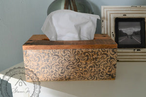 Wood Tissue Box Cover , Recycled Wood , Gray Vintage Pattern