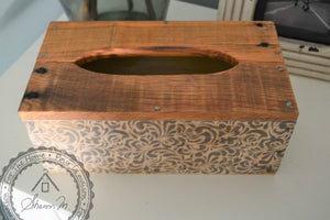 Couverture de boîte à mouchoirs en bois, bois recyclé, motif vintage gris