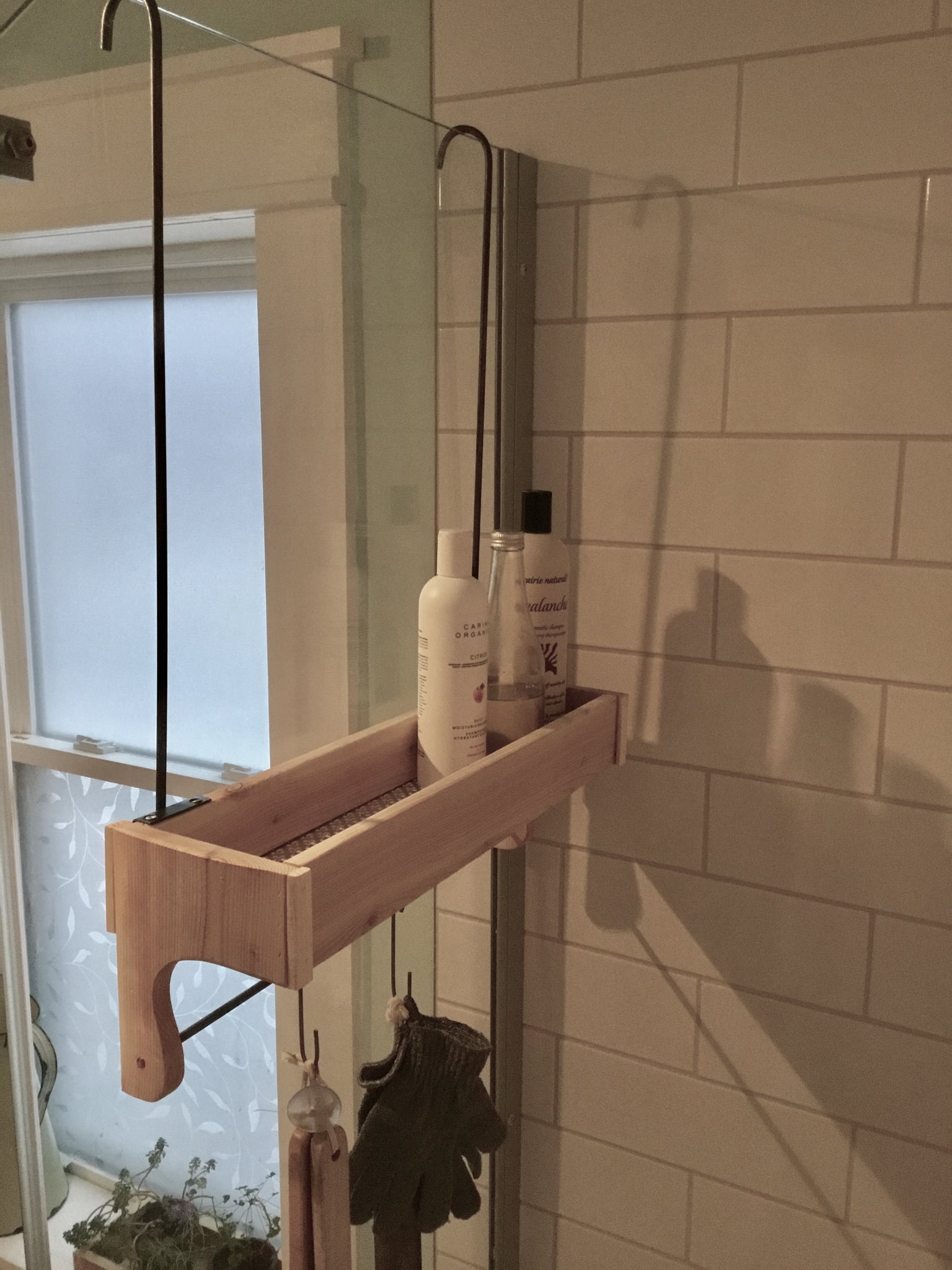 Red Cedar Shower Caddy Single Shelf with Steel Bar and Hooks and Optio –  Sharon M for the Home