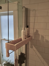 Load image into Gallery viewer, Red Cedar Shower Caddy Single Shelf with Steel Bar and Hooks and Optional Soap Holder