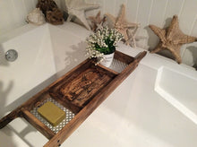 Load image into Gallery viewer, Dark Brown Stained 3 Compartment Recycled Wood Bath Tray