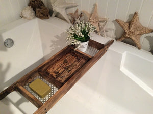 Dark Brown Stained 3 Compartment Recycled Wood Bath Tray