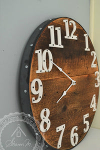 Horloge murale en bois, ronde de 20 pouces, style ferme, bois recyclé, style industriel
