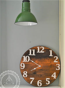 Horloge murale en bois, ronde de 20 pouces, style ferme, bois recyclé, style industriel
