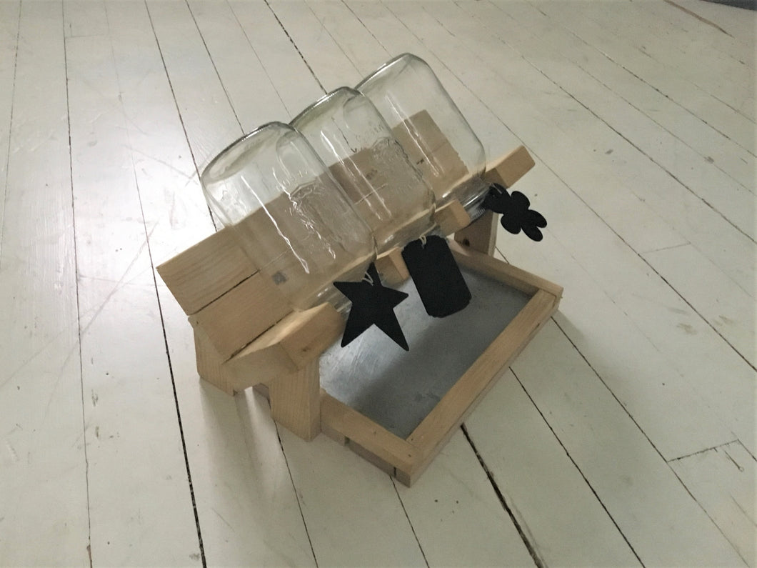 Wood Sprout Growing Stand with Drip Tray , 3 Jar Holder