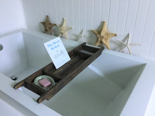 Load image into Gallery viewer, Dark Brown Stained 3 Compartment Recycled Wood Bath Tray