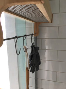 Red Cedar Shower Caddy Single Shelf with Steel Bar and Hooks and