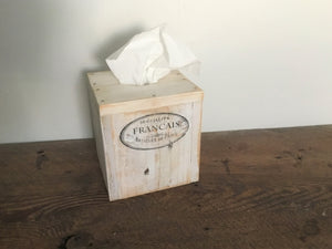 Couverture de boîte à mouchoirs en bois recyclé, Vintage White Washed
