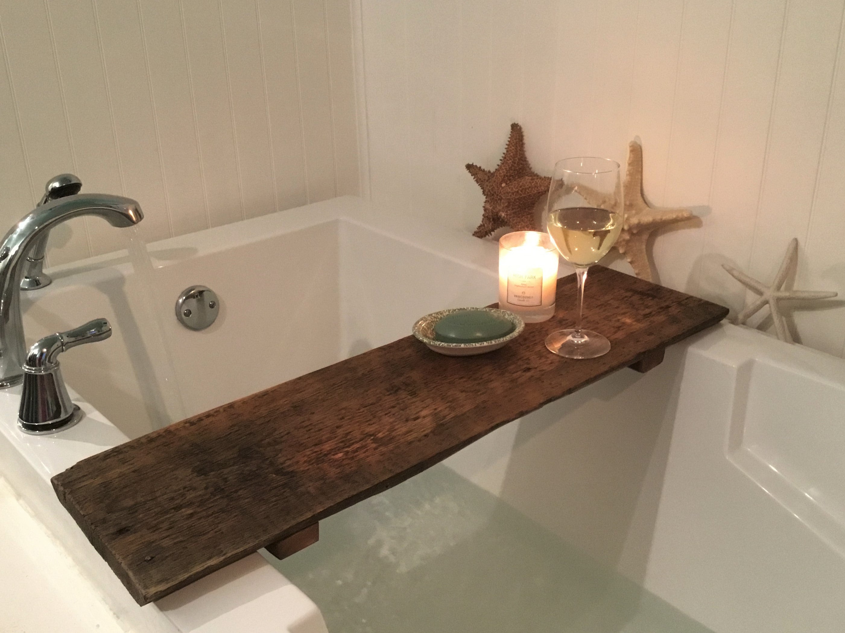 Bath Tray for Tub / Rustic Home Decor, Wood Bathtub Caddy Tray