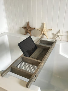 Barn Wood Gray Bath Tray 3 Compartments Recycled Wood 12" Wide