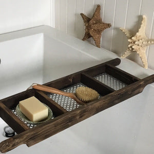 Dark Brown Stained 3 Compartment Recycled Wood Bath Tray