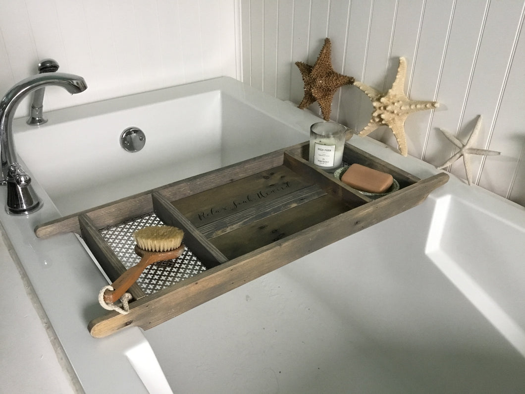 Barn Wood Gray Bath Tray 3 Compartments Recycled Wood 12