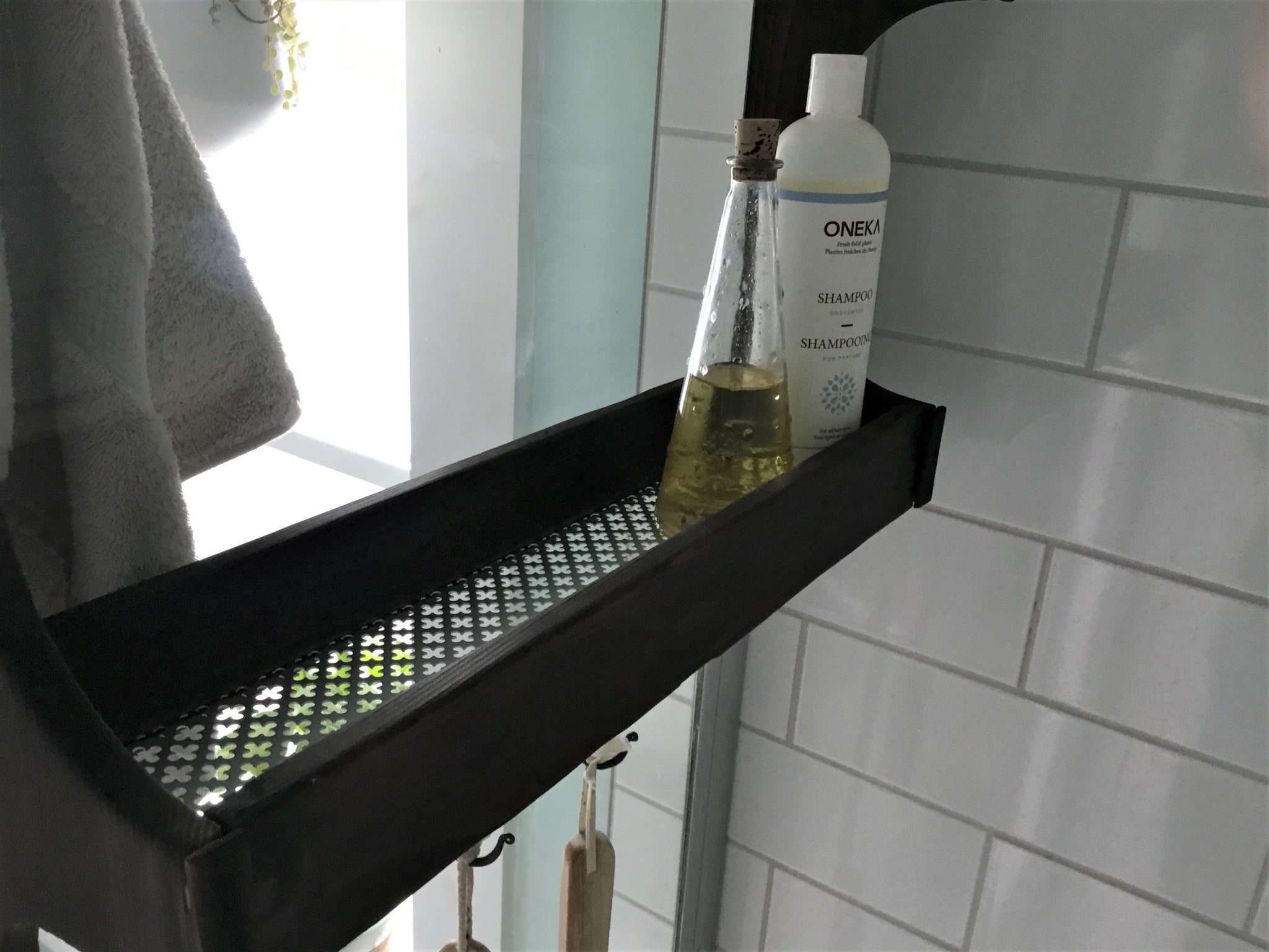 Shower Rack, Wood Shower Shelves with Hook for Bathroom Shower Storage  Organizer