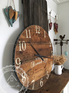 Horloge murale surdimensionnée de ferme, ronde de 36 pouces, bois de grange récupéré, style ferme