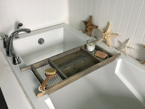 Barn Wood Gray Bath Tray 3 Compartments Recycled Wood 12" Wide