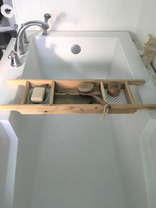 Bath Tray 3 Compartments  Natural Recycled Wood