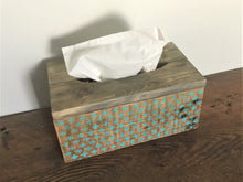 Load image into Gallery viewer, Wood Tissue Box Cover , Recycled Wood , Vintage Stencil