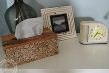 Load image into Gallery viewer, Wood Tissue Box Cover , Recycled Wood , Gray Vintage Pattern