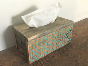 Couverture de boîte à mouchoirs en bois, bois recyclé, pochoir vintage