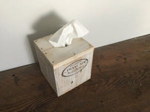 Couverture de boîte à mouchoirs en bois recyclé, Vintage White Washed