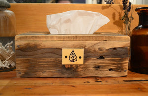 Couverture de boîte à mouchoirs en bois naturel, bois recyclé, étiquette décorative